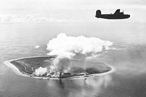 Nauru Island under attack by Liberator bombers of the Seventh Air Force