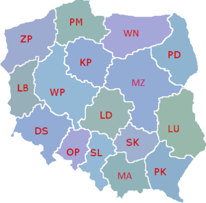 Poland administrative division 1999 literki
