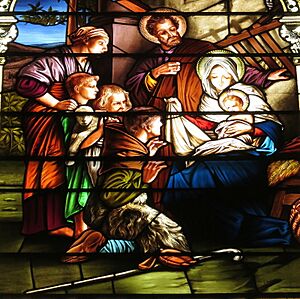 Saint Mary Catholic Church (Dayton, Ohio) - stained glass, Adoration of the Shepherds - tight crop