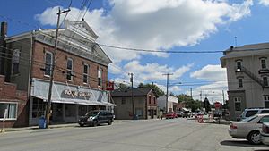 Looking east at the intersection of Broadway Street and Main Street (Ohio State Route 134) in Sardinia