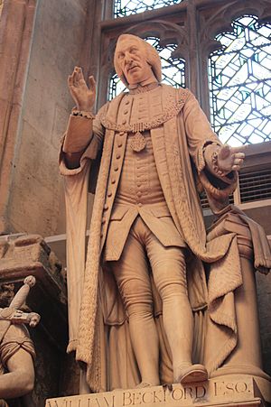 Statue of William Beckford atop the huge monument in his memory, Guildhall, London