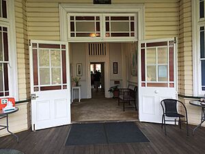 The Old Friary’s (constructed in 1890) main entrance facing east towards Brisbane from Kenmore Hills, 2021