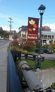 Welcome to Hardwick banner Main Street downtown Hardwick VT October 2017