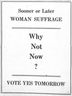 Women's suffrage ad in the Daily Independent of Elko, Nevada, November 2, 1914