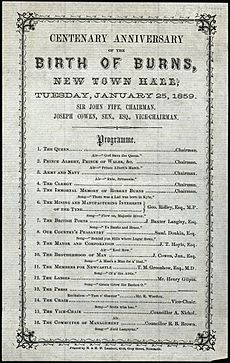 'Birth of Burns' programme, Newcastle - 1859-01-25
