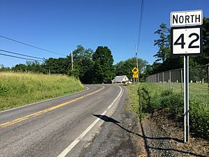2016-06-18 08 45 33 View north along West Virginia State Route 42 (Blaine Highway) at Cottage Street in Elk Garden, Mineral County, West Virginia