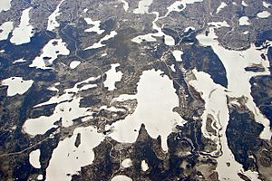 Aerial view of Bearskin Lake First Nation on Michikan Lake