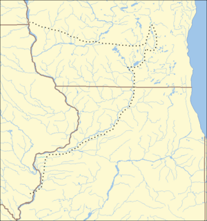 Locator map of Wisconsin, Iowa, and Illinois showing location of battles described in the text, the battles are clustered in northeast Illinois and southeast Wisconsin