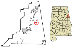 Location of Fruithurst in Cleburne County, Alabama.