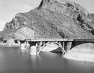 The upstream face of Coolidge Dam, from the Historic American Engineering Record