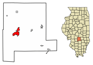 Location of Vandalia in Fayette County, Illinois.