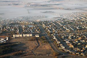 Foggy Morning Aerial - Leduc AB (28537075683)