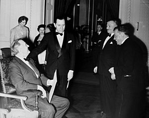 Franklin and Eleanor Roosevelt, David and Emma Dubinsky, Max Danish and others at a White House production of "Pins & Needles"