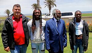 Henk Botha, Beatrice Masilingi, Sam Nujoma, Christine Mboma at Sam Nujoma Foundation