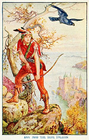 Ian and the Blue Falcon by H. J. Ford for Andrew Lang's The Orange Fairy Book