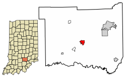 Location of Brownstown in Jackson County, Indiana.