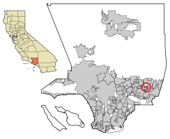 Location of Charter Oak in Los Angeles County, California.