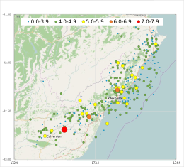 Map of 2016 Kaikoura earthquake
