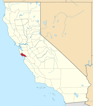 Map of California highlighting Santa Cruz County