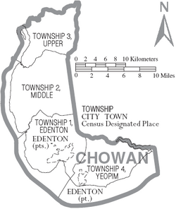 Map of Chowan County North Carolina With Municipal and Township Labels