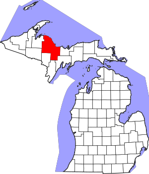 Map of Michigan highlighting Marquette County