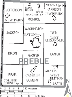 Map of Preble County Ohio With Municipal and Township Labels