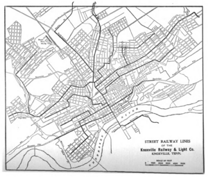 Map of Street Railway Lines of the Knoxville Railway and Light Company c 1912
