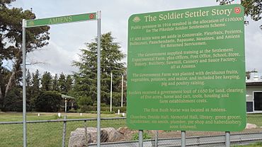 Pikedale soldier settlement information board, Amiens, 2015.JPG