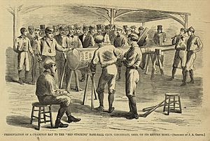 Presentation of a champion bat to the "Red Stocking" base-ball club, Cincinnati, Ohio, on its return home - sketched by J.A. Gervis. LCCN2008676718