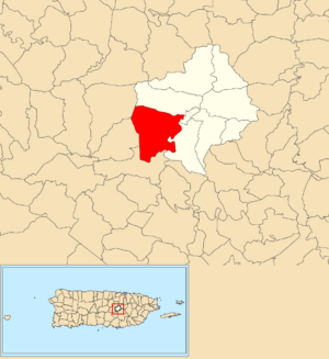 Location of Río Hondo within the municipality of Comerío shown in red