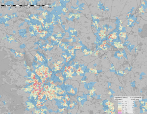 South Yorkshire population density map, 2011 census