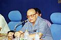 The Union Minister for Human Resource Development Shri Arjun Singh addressing a Press Conference in New Delhi on August 7, 2004.jpg