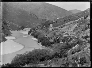 View of Hindon Railway Station beside the Taieri River. ATLIB 292402
