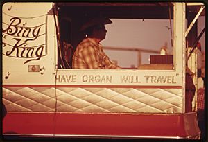 "BING THE KING"-"HAVE ORGAN WILL TRAVEL", A TRAVELING ORGAN PLAYER, IS STATIONED AT THE ANNUAL FLINT HILLS RODEO TO... - NARA - 557060