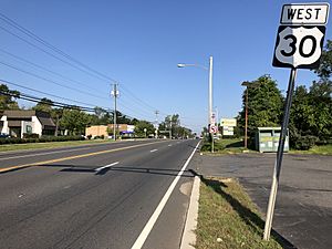 2018-10-01 09 33 48 View west along U.S. Route 30 (White Horse Pike) just west of Camden County Route 710 (Atco Avenue) in Waterford Township, Camden County, New Jersey.jpg