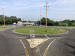 2021-07-15 09 40 44 View south along U.S. Route 130 and north along Camden County Route 551 from the overpass for the rail line between New Broadway and New Jersey State Route 47 (Delsea Drive) in Brooklawn, Camden County, New Jersey