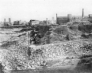 Barcelone, démolition des remparts, 1855