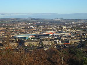 Dundee football grounds from Dundee Law, November 2014