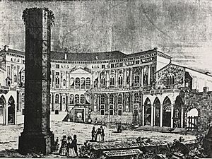 Engraving of Arena Chapel next to older palace