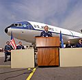 GEN Edgar S. Harris Jr., Commander 8th Air Force, speaks at the delivery ceremony for this KC-10A Extender aircraft