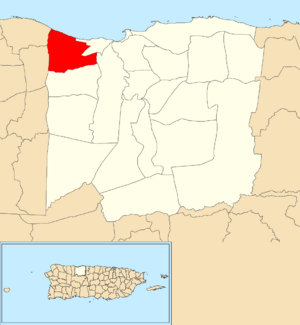 Location of Hato Abajo within the municipality of Arecibo shown in red
