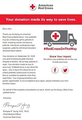 Letter from the American Red Cross showing where donation was sent