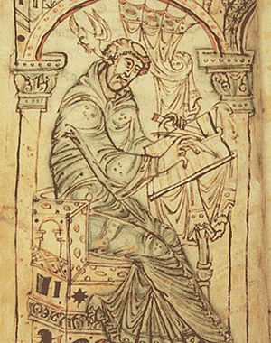 Man writing Corpus Christi College Cambridge MS. 389
