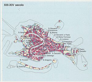 Map Urban development - Venezia 1992 - Venezia XIII-XIV secolo - Touring Club Italiano CART-TEM-055 (cropped)