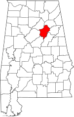Map of Alabama highlighting St Clair County