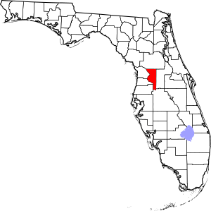 Map of Florida highlighting Sumter County