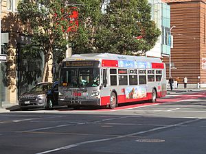 Muni route 15 bus on 3rd Street in SoMa, March 2021
