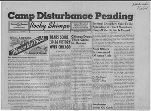 Newspaper article from Rocky Shimpo, "Camp Disturbance Pending" - NARA - 292813