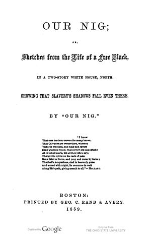 Original Title Page of Our Nig by Harriet E. Wilson