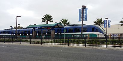 Palomar College station with train from Mission Rd.jpg